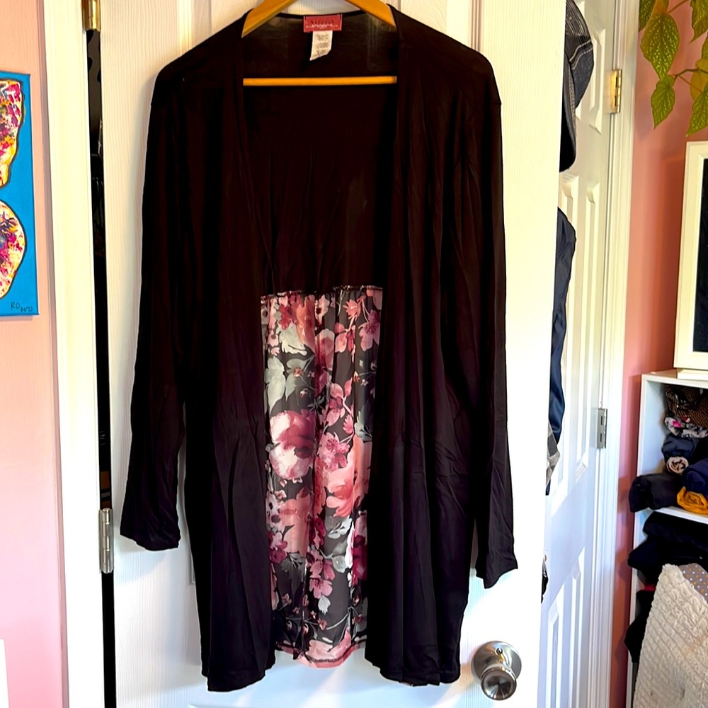 Black and floral cardigan, size 1x. Black and pink.  Free tank included!